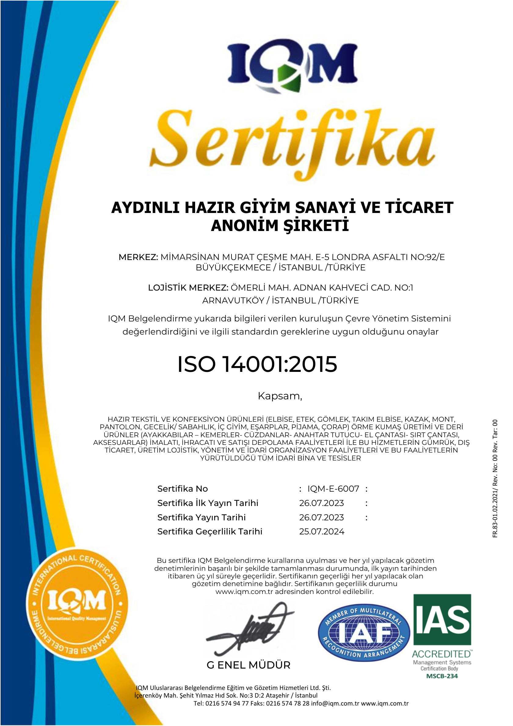ISO 14001 Sistem Sertifikası (Aydınlı)